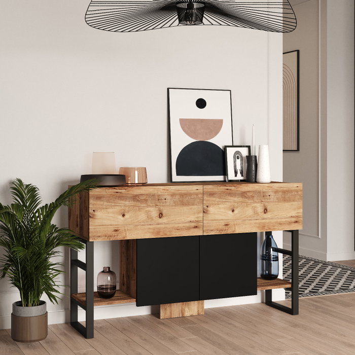 Hanah Home Ml25-A Consola Pino Atlántico Tablero Partículas Melaminado Metal 138.8x83.6x43.3cm